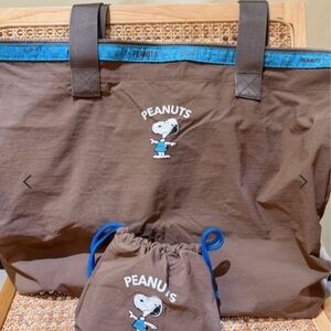 Peanuts Snoopy Brown Traveler Tote Bag & Pouch Set BRAND NEW